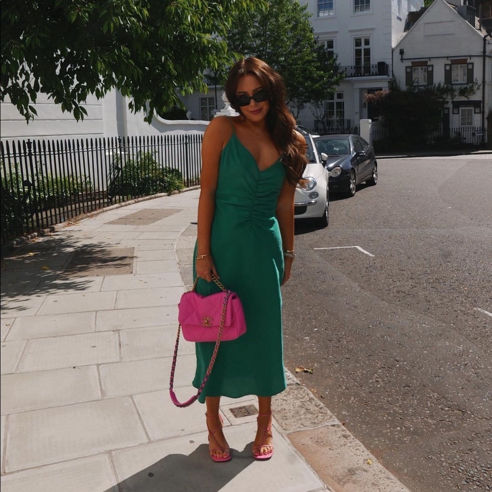 Zara long ruched midi green dress